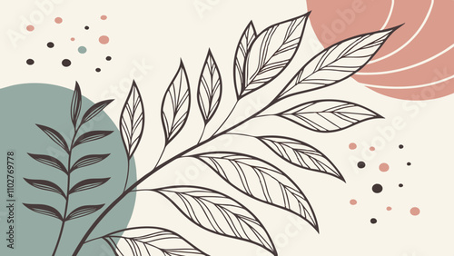 Abstract art watercolor background vector. Minimal hand painted watercolor, line art, geometric shape illustration. Design for wall decoration, wall arts, cover, postcards, brochure.
