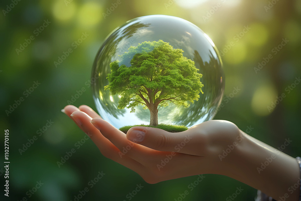 Hand of human holding Crystal globe ball with tree for ESG, co2, and net zero. World sustainable environment concept. Save our Planet, World Environment Day, World Earth Day and Climate change. Hand of human holding Crystal globe ball with tree for ESG, co2, and net zero. World sustainable environment concept. Save our Planet, World Environment Day, World Earth Day and Climate change.