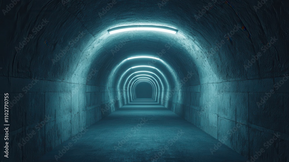 Obraz premium Mysterious fog-filled tunnel urban exploration dimly lit environment