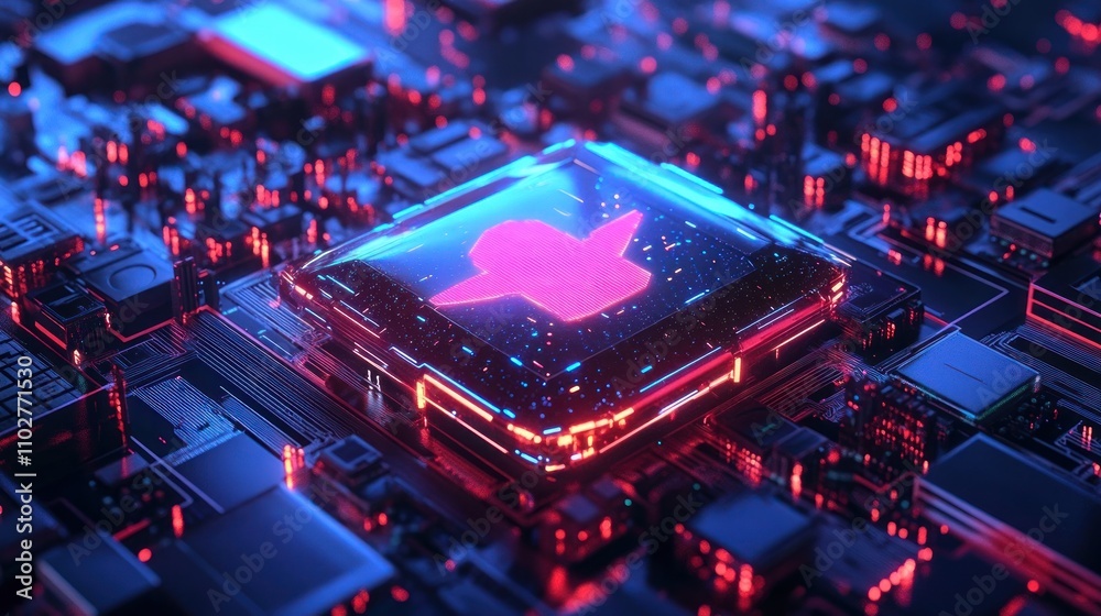 A futuristic microchip surrounded by glowing circuitry, representing advanced technology. A futuristic microchip surrounded by glowing circuitry, representing advanced technology.