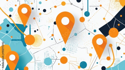 Traveling budget saving. Abstract map design with location pins in vibrant colors.