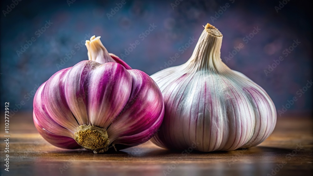 Obraz premium Gourmet garlic close-up. Minimalist food photography. Fresh, simple, raw.