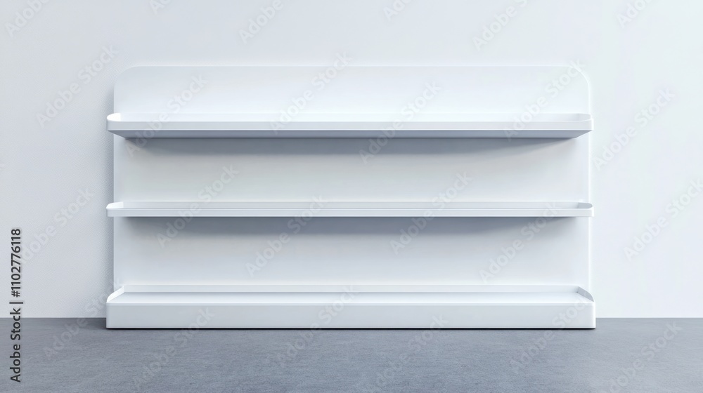 A minimalist white display shelving unit against a wall A minimalist white display shelving unit against a wall