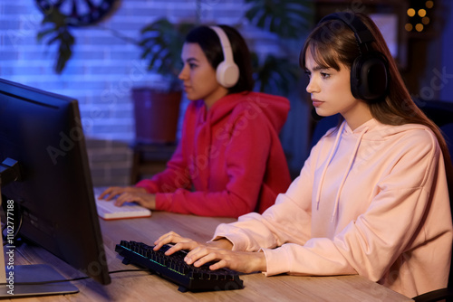 Young women playing compute...