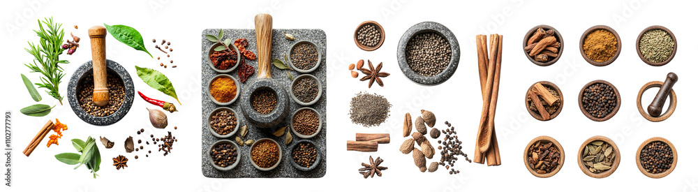 Collection Ayurvedic Herbs and Spices with Mortar Isolated On Transparent Background Collection Ayurvedic Herbs and Spices with Mortar Isolated On Transparent Background