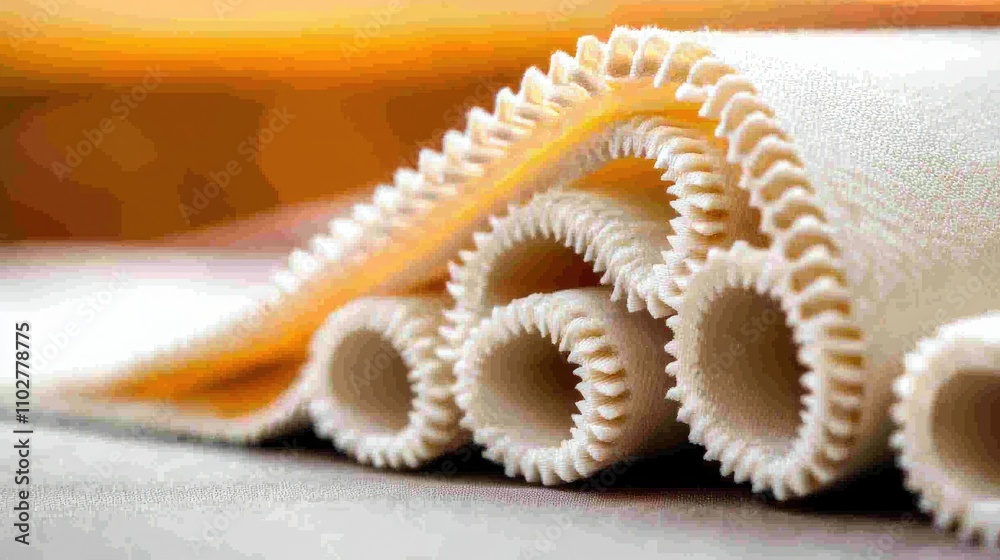 Fototapeta premium A close-up of rolled fabric showcasing intricate textures and edges, highlighting craftsmanship and design.