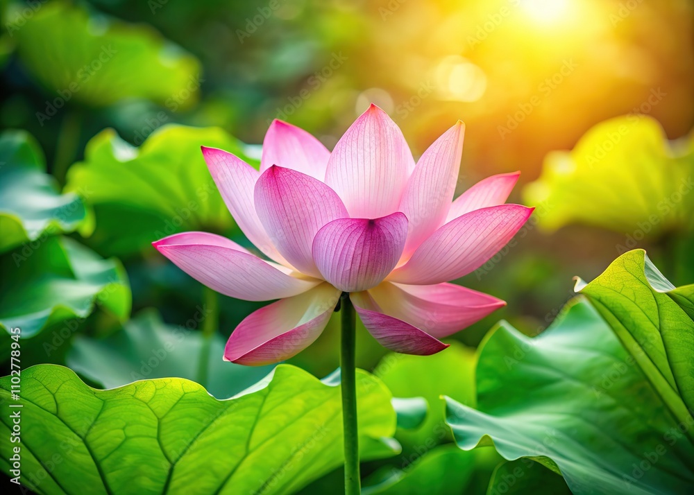 Fototapeta premium Pink lotus, minimalist garden, AI-crafted image.