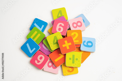Math number colorful on white background, education study mathematics learning teach.