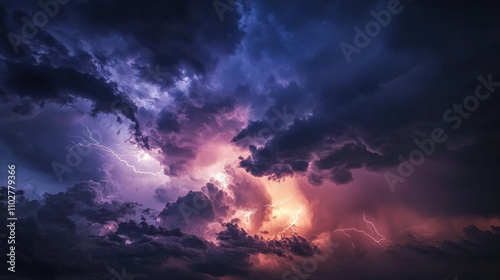 A dramatic sky lit up by a powerful lightning strike, illuminating the dark clouds