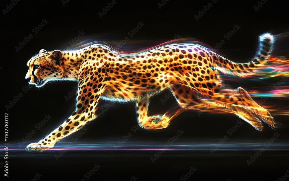 Naklejka premium Sleek Cheetah in Motion with Colorful Swirls