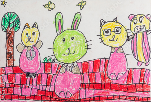 Children's hand drawn illustration of a rabbit