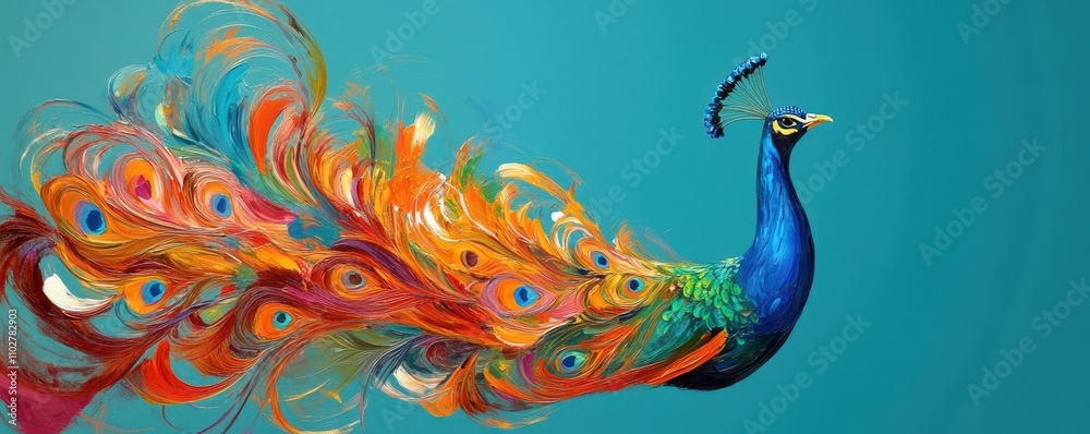 Fototapeta premium Vibrant Peacock with Colorful Feathers Displayed