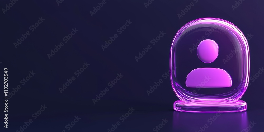 Register and verification concept. Glowing purple user icon against a dark background. Register and verification concept. Glowing purple user icon against a dark background.