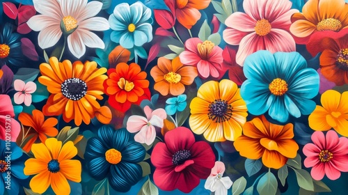 Vibrant Floral Explosion - A Colorful Flower Painting