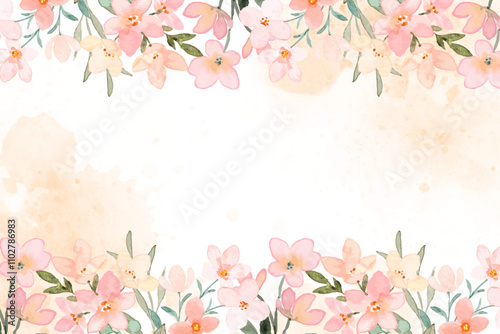 Watercolor flowers background for design. Floral border frame card template.