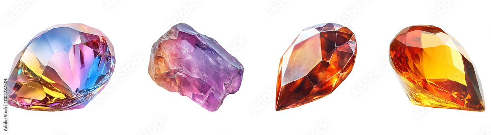 Fototapeta premium Collection Beautiful Gemstone Isolated On Transparent Background