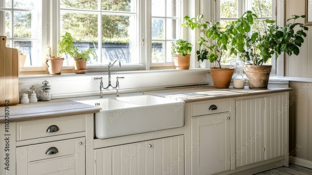 Cozy Kitchen with Sunlight and Plants Cozy Kitchen with Sunlight and Plants