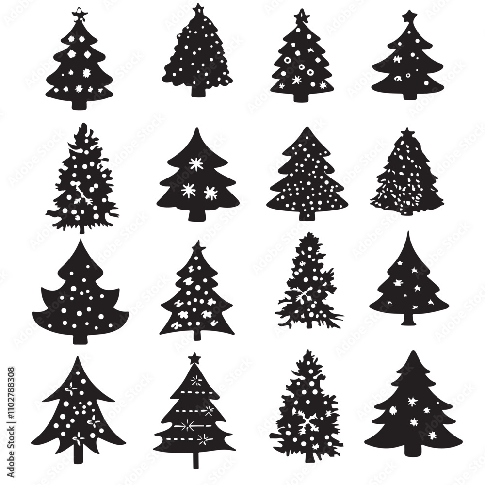 Obraz premium x' mas tree silhouette set vector illustration