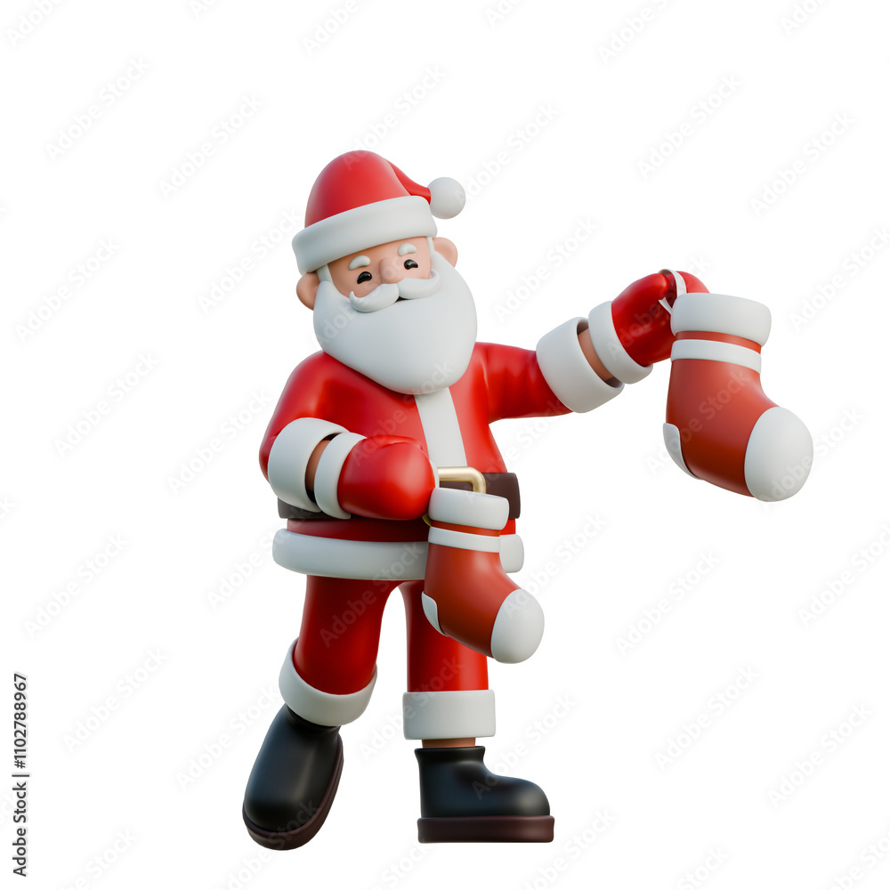 Santa Claus hanging a stocking 3D Christmas Illustration Santa Claus hanging a stocking 3D Christmas Illustration