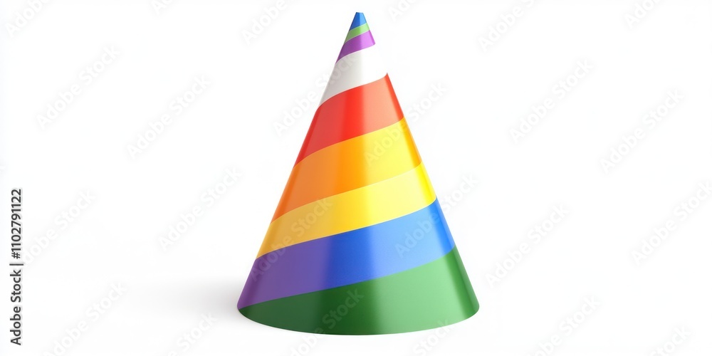 Rainbow party hat on white background.