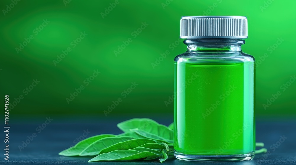 Moringa Leaf Extract Green Supplement Bottle Leaves Moringa Leaf Extract Green Supplement Bottle Leaves