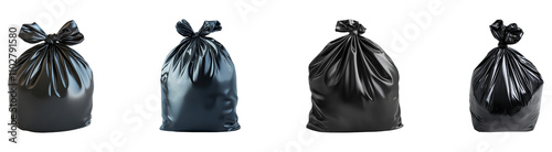 Collection Black Garbage Bag Isolated On Transparent Background