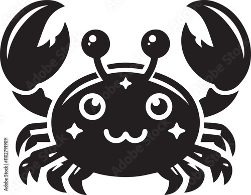 A crab with tiny horns and a mischievous expression silhouette vector