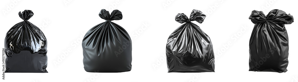 Collection Black Garbage Bag Isolated On Transparent Background Collection Black Garbage Bag Isolated On Transparent Background