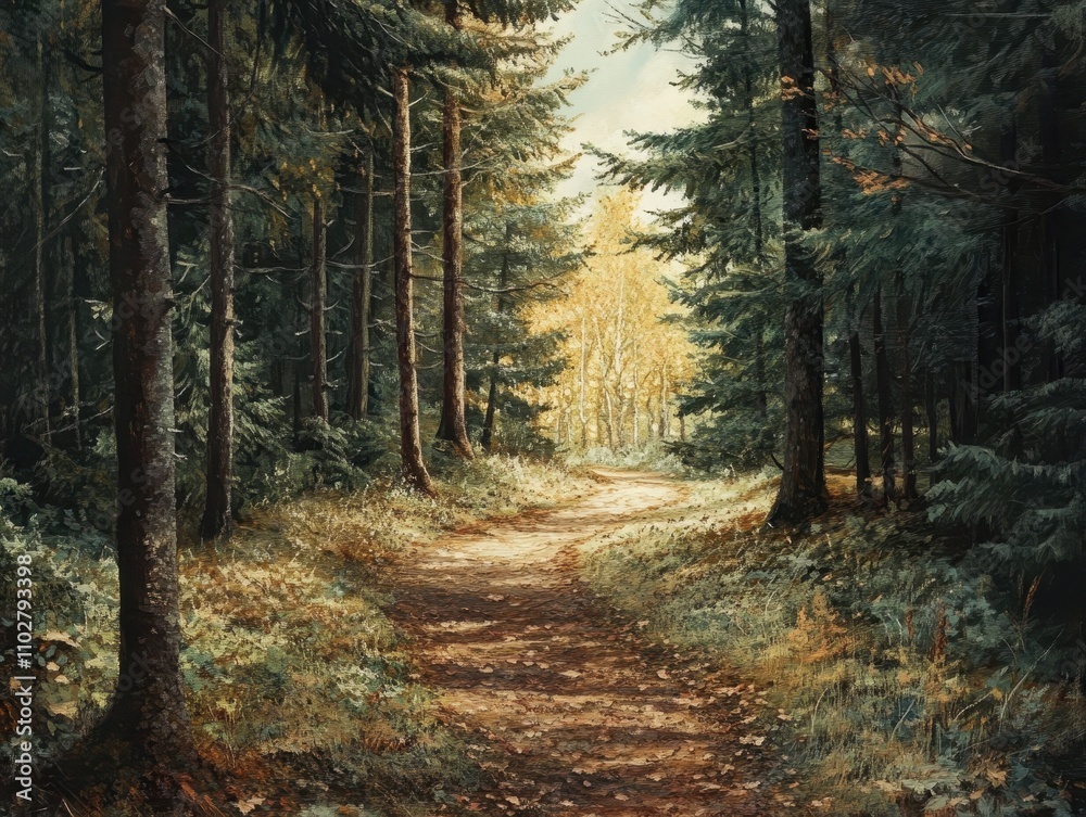 Obraz premium Exploring a Secluded Forest Trail Tall Pine Trees Nature Serene Environment Natural Beauty Peaceful Escape