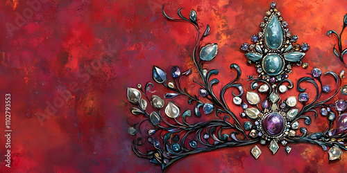 Intricately Designed Crown with Gemstones Fantasy Art Romantasy Detailed Illustration Elegant Headpiece Royal Artwork
