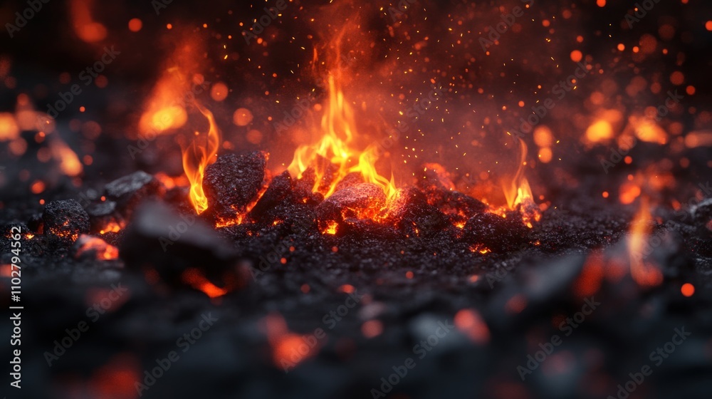 Fiery Embers: A Close-Up of Burning Coals Fiery Embers: A Close-Up of Burning Coals