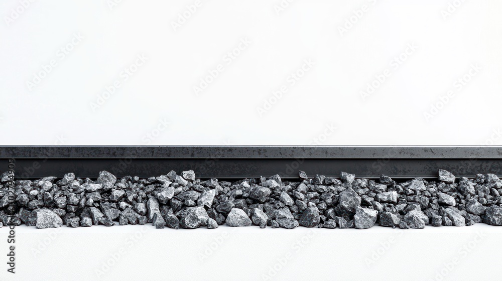 A close-up view of railway tracks resting on gravel. A close-up view of railway tracks resting on gravel.