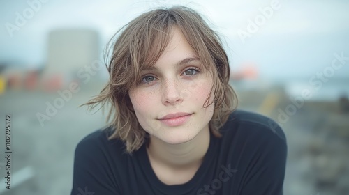 Young Woman Portrait Freckles Short Hair Urban Background Casual Close Up Face Girl