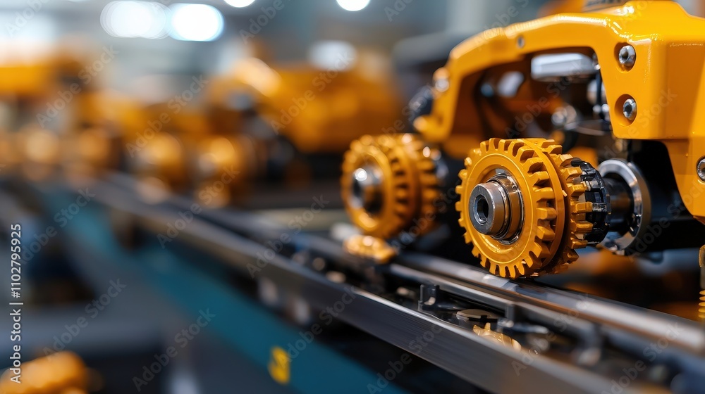 High Tech Factory Automation Close up of Precision Gears and Machinery High Tech Factory Automation Close up of Precision Gears and Machinery