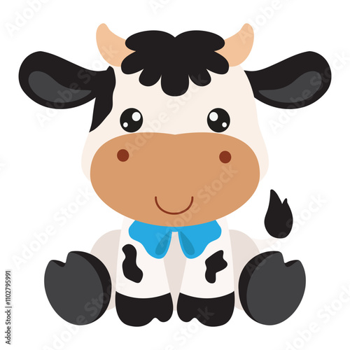 Cute sitting baby cow vector cartoon illustration photo