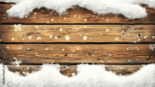 Weathered wooden planks with knots and snow-like texture for rustic deco. Deco. Illustration photo