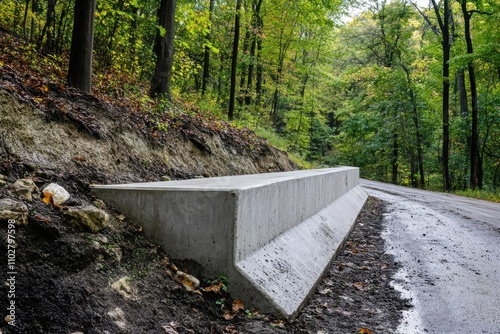 Erecting a solid defense on a slope to minimize the likelihood of earth and stone collapses impacting the road photo