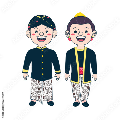 Couple wearing Central Javanese Traditional Clothing Indonesia