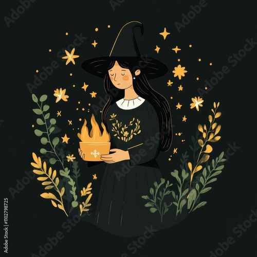 Wicca and modern spirituality, blending old traditions with new, flat design illustration photo