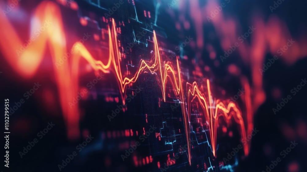Abstract Data Visualization: Dynamic ECG-like pattern in vibrant red and blue hues, showcasing data flow and fluctuations. Abstract Data Visualization: Dynamic ECG-like pattern in vibrant red and blue hues, showcasing data flow and fluctuations.