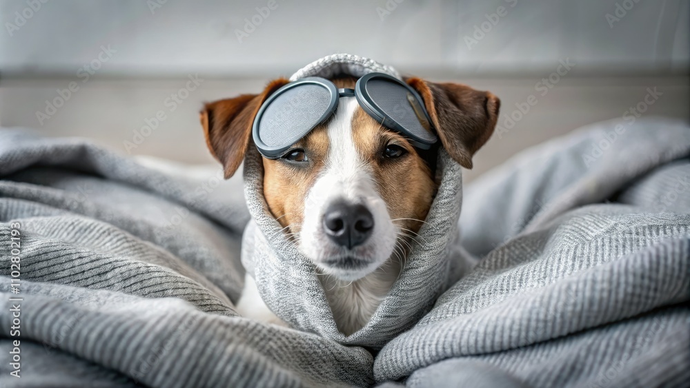 Cozy Jack Russell Terrier Sleeping with Alarm Clock Under Gray Blanket – Adorable Pet Moments Cozy Jack Russell Terrier Sleeping with Alarm Clock Under Gray Blanket – Adorable Pet Moments