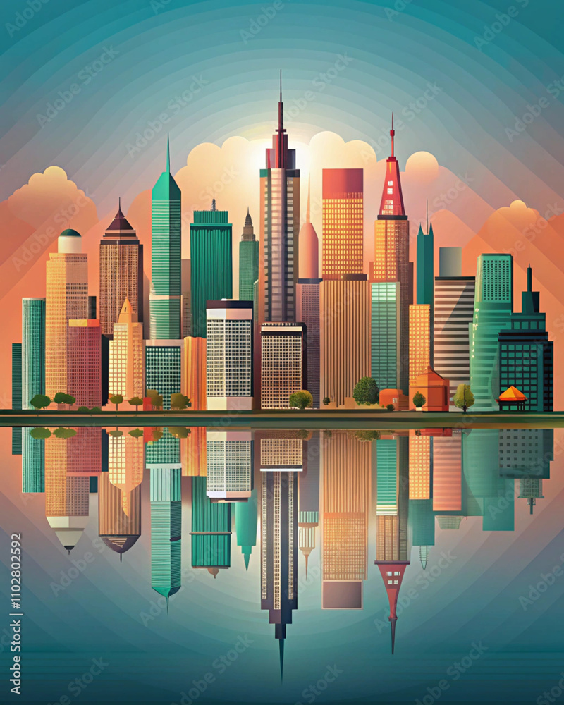 Fototapeta premium City skyline shadow texture background beautiful colors