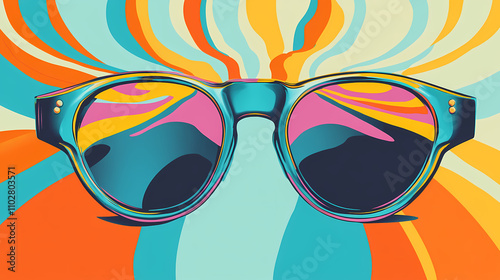 Geometric abstract retro hippie style.vibes funky eyeglasses with deco s.vintage nostalgia psychedelic s. Deco. Illustration