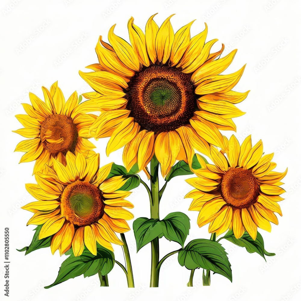 Fototapeta premium the AI Image Generator, Sunflower Bouquet with Green Leaves
