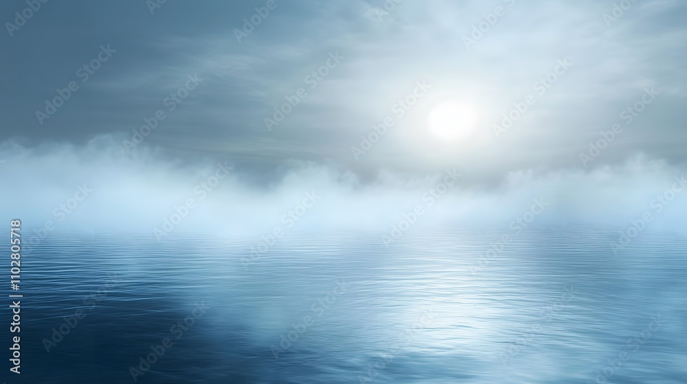 Serene Foggy Water Landscape Under a Bright Sun Serene Foggy Water Landscape Under a Bright Sun
