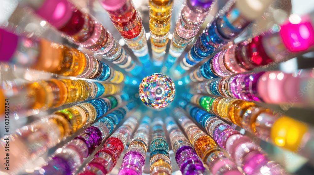 Colorful Glittering Gel Beads Arranged in Circular Pattern Display