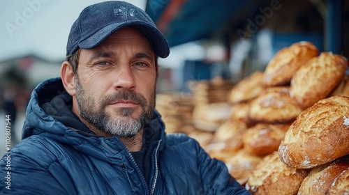 Baker  Bread  Bakery  Outdoor Portrait  City  Food  Male  Person  Confident  Happy  Smilin photo