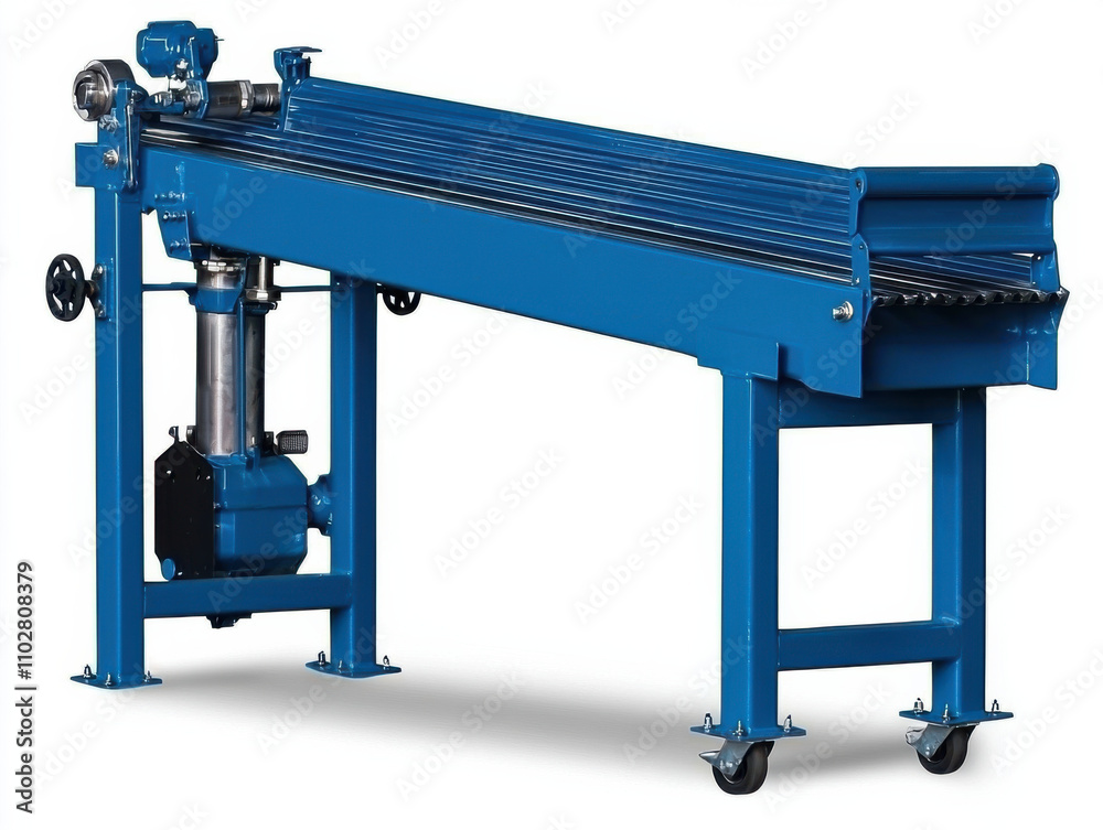 blue industrial conveyor belt with wheels for easy mobility on white background blue industrial conveyor belt with wheels for easy mobility on white background