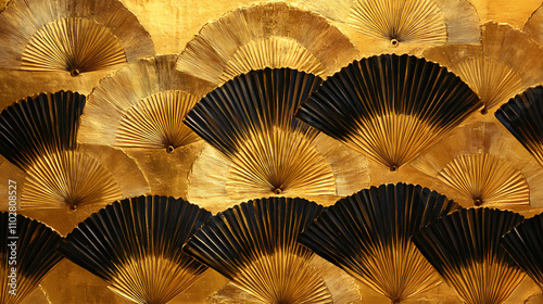 Decorative golden fan pattern with a luxurious, art deco style. Deco. Illustration photo