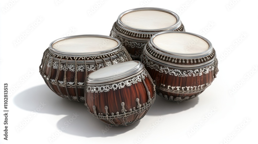 A collection of traditional Indian tabla drums, showcasing intricate craftsmanship. A collection of traditional Indian tabla drums, showcasing intricate craftsmanship.